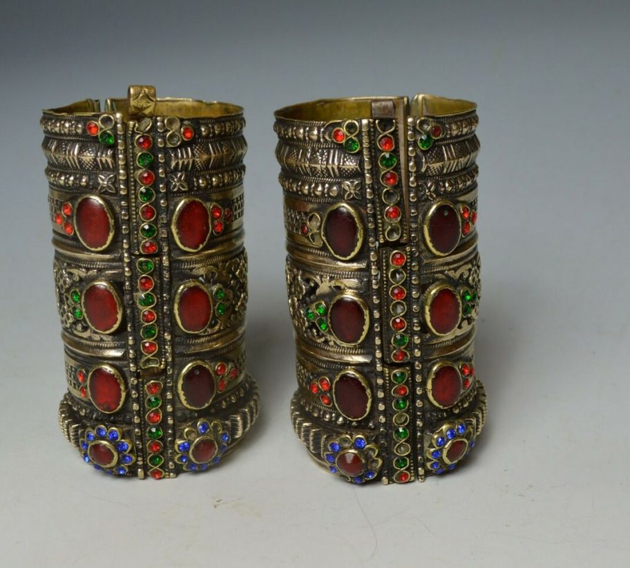 Fine pair Antique Tribal silver brass bracelets Himalaya Afghanistan-SOLD