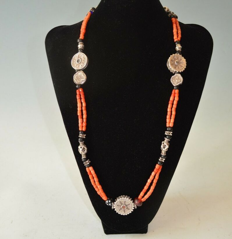 Large Antique Silver Coral Tribal Necklace middle eastern Islamic Asian Jewelry Sold
