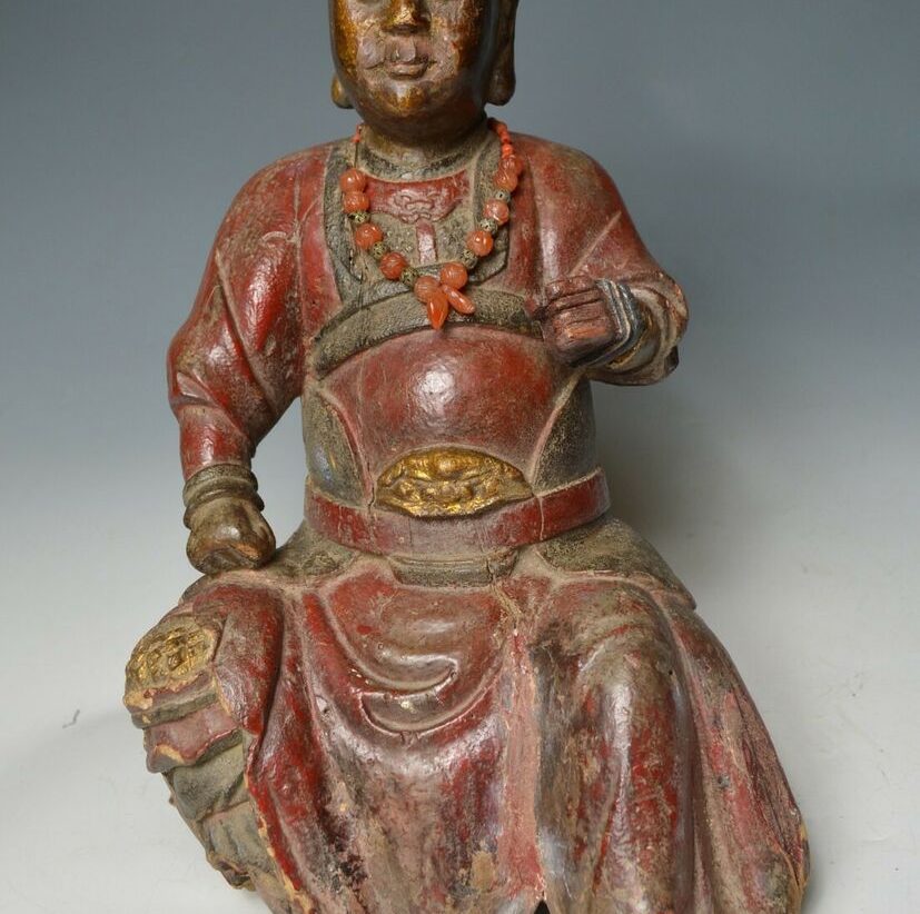 Large antique Ming Dynasty Chinese wood guardian figure Asian antiques-SOLD
