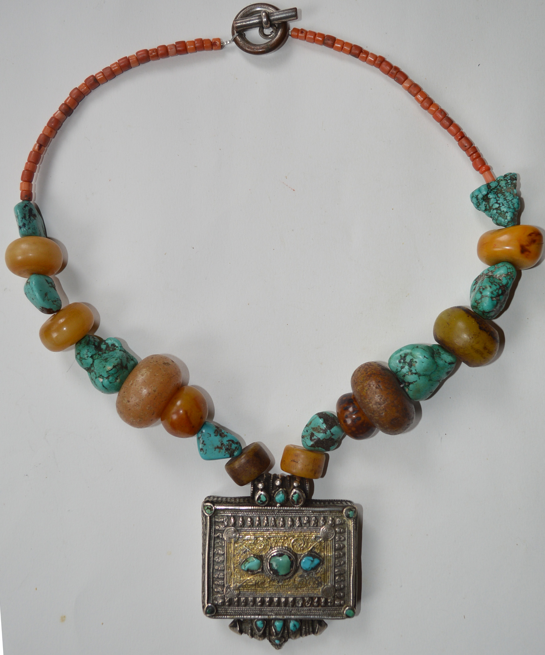 Tibetan Gau Pendant Turquoise Coral Prayer Box Pendant