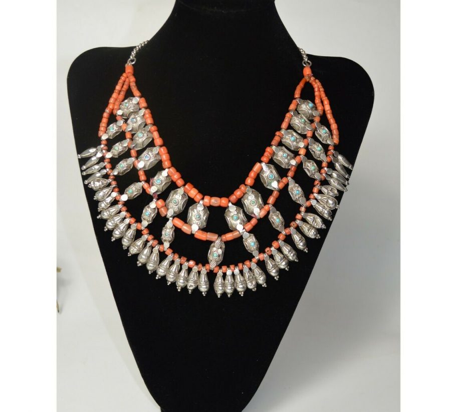 Fine Antique Himalayan Tibetan Silver  Coral necklace ladakh-SOLD