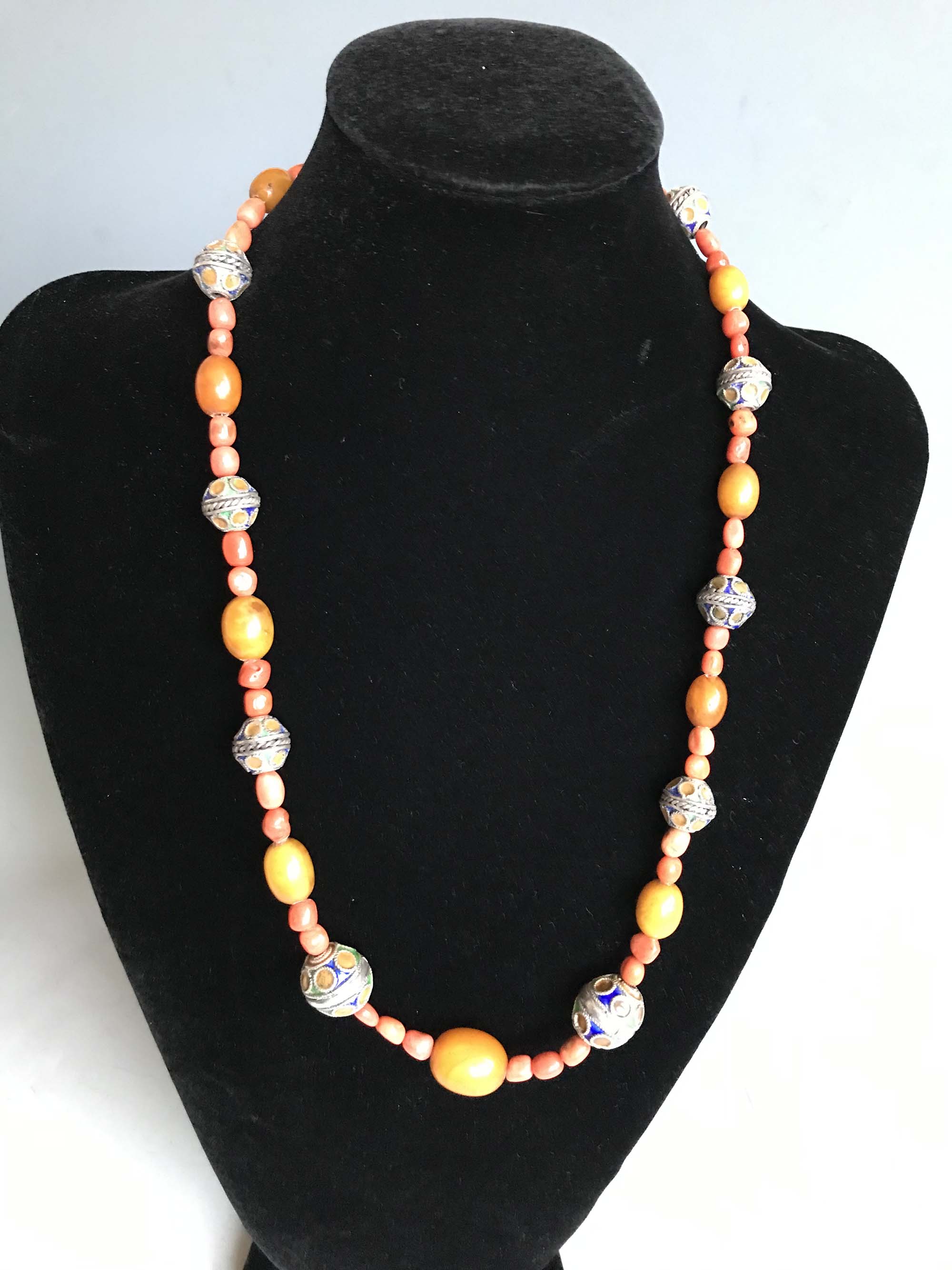 Vintage Kabyle Berber tribal silver enamel coral necklace-SOLD - Image 3