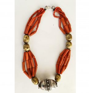 coral silver tribal necklace gold