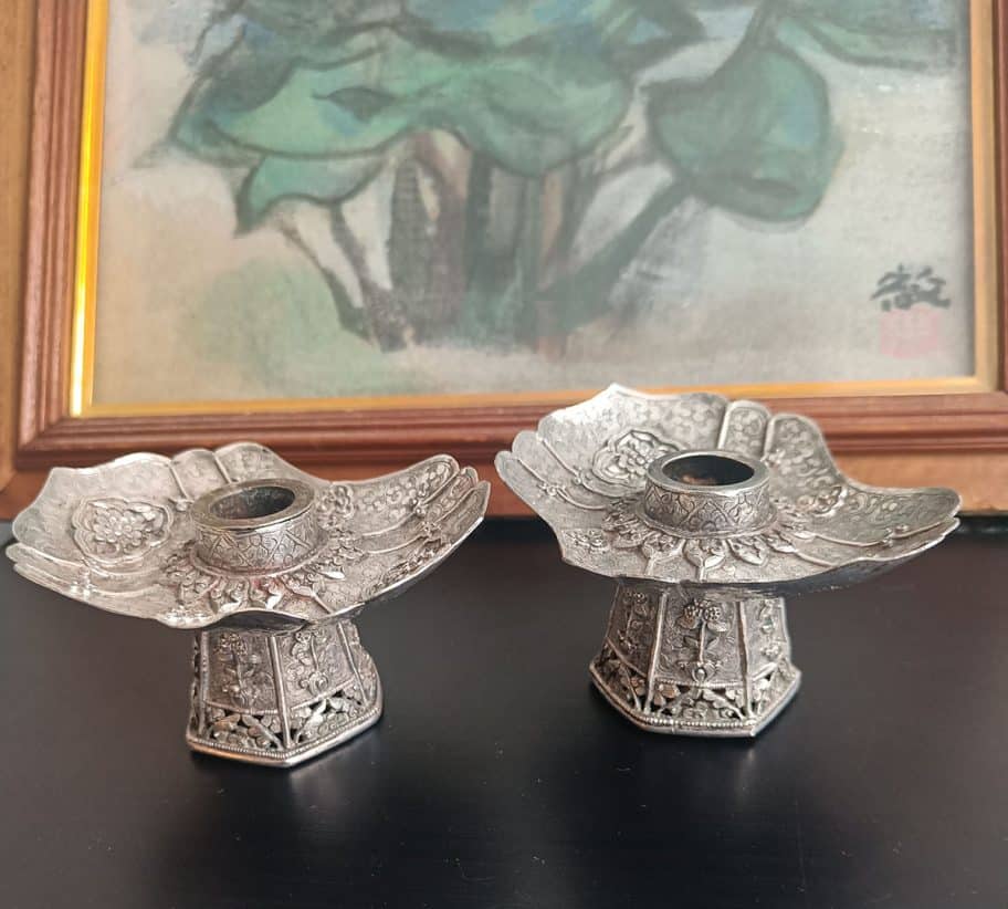 Antique Sino-Tibetan Silver Stands Tibet Himalayan Rare Asian Art