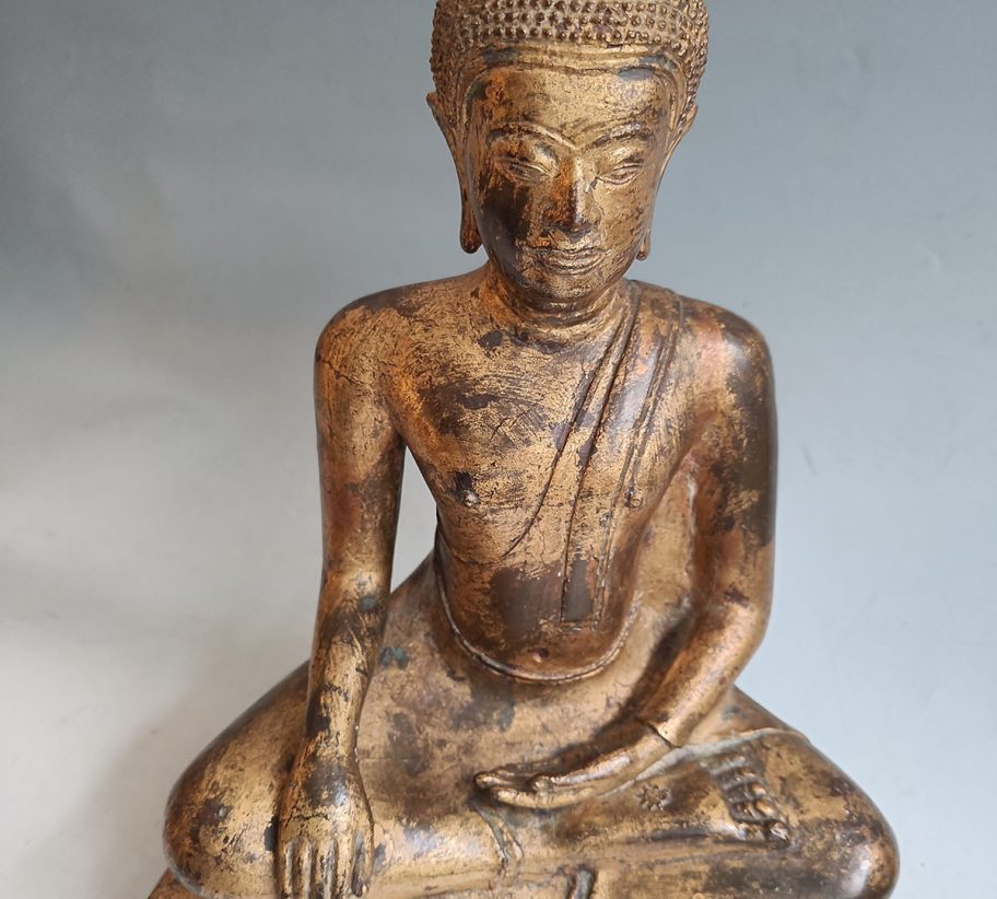 Large Antique Thai Gilt Bronze Buddha – Ayutthaya Style, Central Thailand
