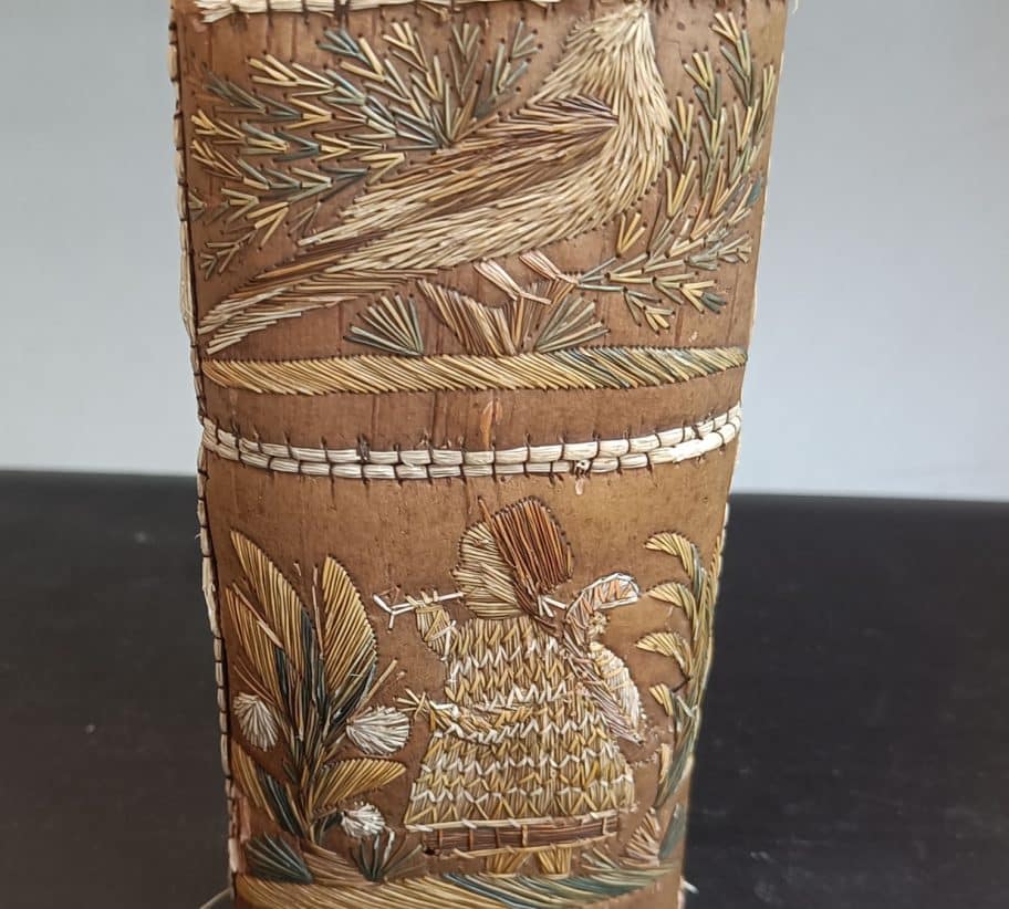Fine Native American Huron Birch bark and moose hair Cigar case